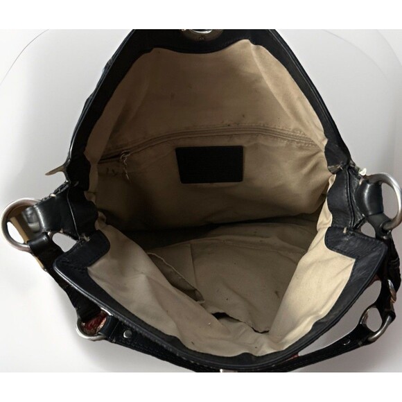 COACH Chelsea Black Pebbled Leather Silver Ring Accents Turn-Lock Bag Purse Hobo - Picture 10 of 11